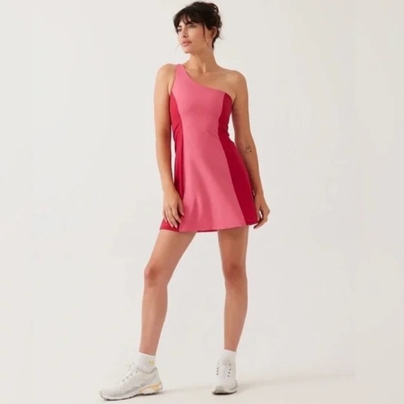 Outdoor voices one shoulder, exercise, dress sz M color Block  pink/ruby red - Picture 1 of 8